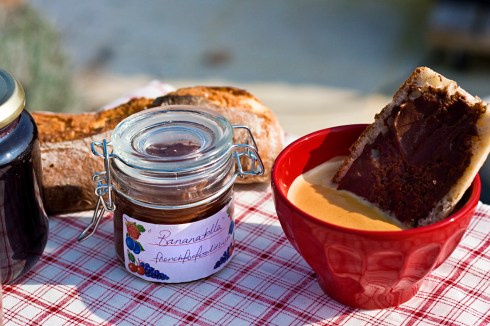 Nutella toast dipped in coffee