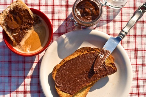 Toast with coffee and chocolate spread