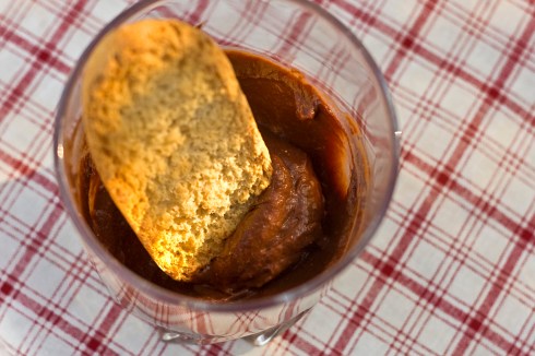 Toasties dipped in chocolate spread