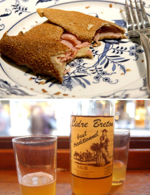 Ham and cheese crêpes with apple cider