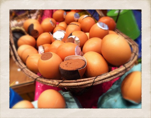 Chocolate filled hens eggs