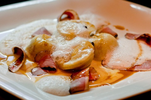 Ciasa Mia potato and rosemary ravioli with speck